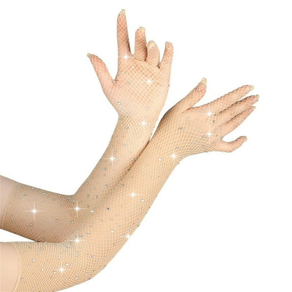 Tittly Winter Gloves Gloves for Women Women Pure Ribbon Fun Cosplay Dance Bouncing Di Mesh Fishing Net Gloves Fishnet Gloves Cotton Gloves Beige One Size