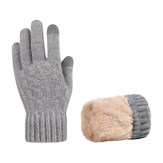 Tittly Winter Gloves Gloves for Women Knitted Cold Proof Plush Thickened Christmas Gloves Cycling Gloves Knit Gloves Silver A