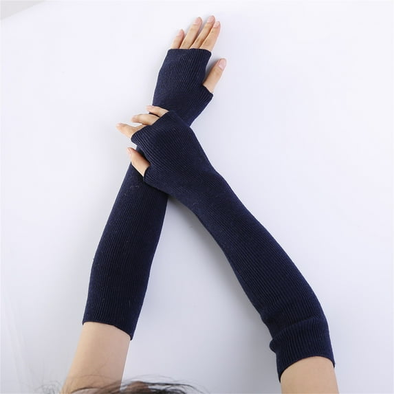Tittly Winter Gloves Gloves for Women Women Arm Warmer Solid Knitted Soft Long Fingerless Gloves Mitten Knit Gloves Cotton Gloves Navy One Size