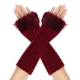 thumbnail image 1 of Tittly Winter Gloves Gloves for Women Women's Long Furry Gloves Knitted Warm Fingerless Arm Sleeves Knit Gloves Warm Gloves Wine One Size, 1 of 4