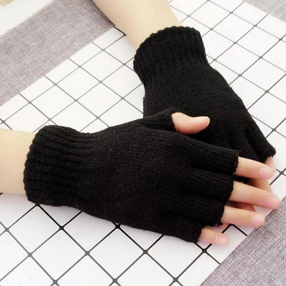 Tittly Winter Gloves Grip Socks Mitten Knitted Half-Fingers Unisex Warm Winter Fingerless Gloves Adult Crochet Gloves Gloves for Women Hats for Men Black One Size