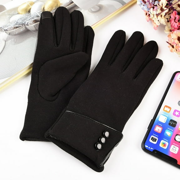 Tittly Winter Gloves Gloves for Women Cuff Fashion Gloves Women's Decoration Warm Keep Soft Button Winter Gloves Warm Gloves Cotton Gloves Black One Size