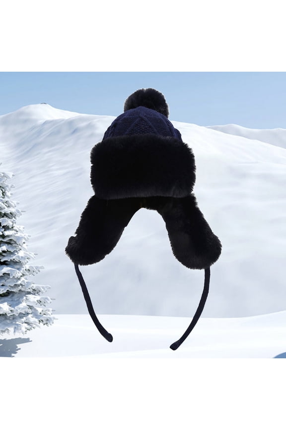 Winter Hats Beanie Cosy Beanie Hat Women Warm Faux Trapper Hat Fuzzy Ear Ski Snow Hats For Outdoors Skull Caps Hats for Women Navy One Size