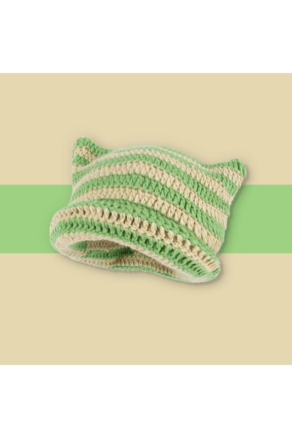 Winter Hats Beanie Crochet Hats For Women Handmade Knit Cat Ear Beanie Hat Winter Hat Vintage Goth Skull Caps Hats for Women Yellow One Size