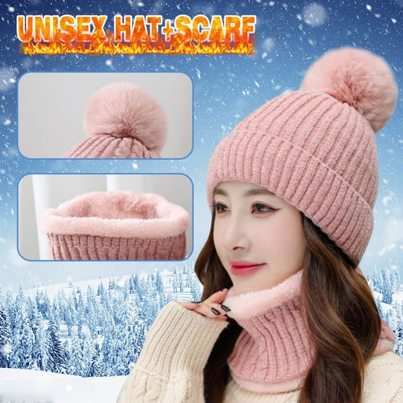Tittly Winter Hats Beanie Flocking Thermal Earmuffs Womens Hat Winter Knitting Hat Warm Cycling Baseball Caps Skull Caps Hats for Women Pink One Size