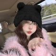 thumbnail image 1 of Tittly Winter Hats Beanie Hat Female Cute Bear Ears Warm Knitted Ear Cap Sweet Show Young Everything Winter Woolen Hat Skull Caps Hats for Women Black One Size, 1 of 3
