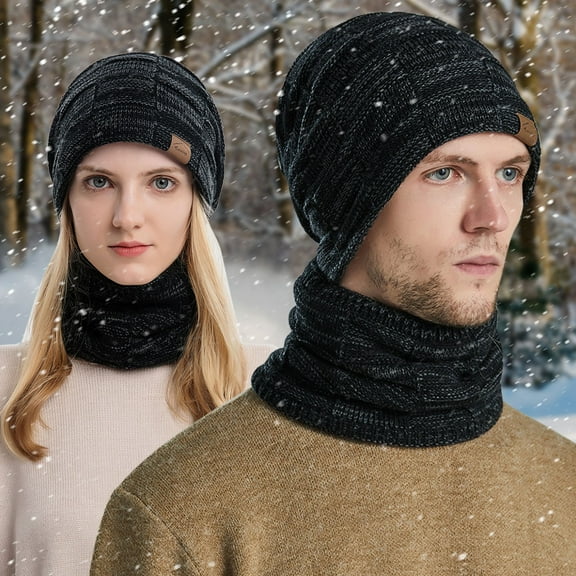 Tittly Winter Hats Beanie Hat Winter And Coif Knitted Hats Warm Winter Windproof Hood For Adult Men's Knit Scarf Women's Hats Skull Caps Hats for Women Black One Size