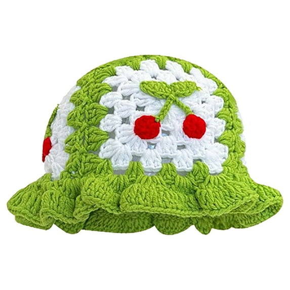 Tittly Winter Hats Beanie Japanese Vintage Hollow Flowers Handmade Knitted Pot Hat Women's Autumn And Winter Sweet All Wool Hat Show Small Skull Caps Hats for Women Mint Green M