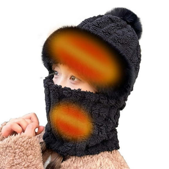 Tittly Winter Hats Beanie USB Heating Women's Knit Hat Winter Ear Hat Girls' Snow Hat Earmuffs Hat Skull Caps Hats for Women Black One Size