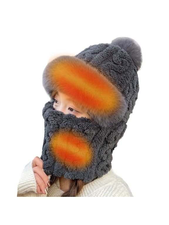 Winter Hats Beanie USB Heating Women's Knit Hat Winter Ear Hat Girls' Snow Hat Earmuffs Hat Skull Caps Hats for Women Grey One Size