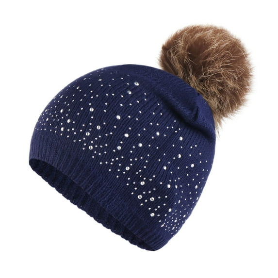 Tittly Winter Hats Beanie Winter Hats Outdoor Solid Color Knitted Cotton Hat Running Sports Warm Knitted Hat Skull Caps Hats for Women Navy One Size