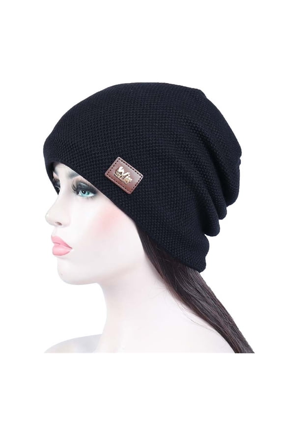 Winter Hats Beanie Woman Winter Warm Knitting Hats Plain Beanie Cuff Toboggan Knit Cap Skull Caps Hats for Women Black One Size