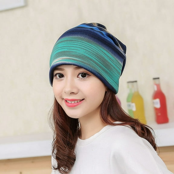 Tittly Winter Hats Beanie Women Cap Scarf Stripe Wrap Hat Head Hat Ruffle Turban Collar Baseball Caps Skull Caps Hats for Women Blue One Size