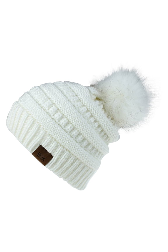 Winter Hats Beanie Women Fashion Keep Warm Winter Hats Knitted Wool Hemming Hat Skull Caps Hats for Women White One Size