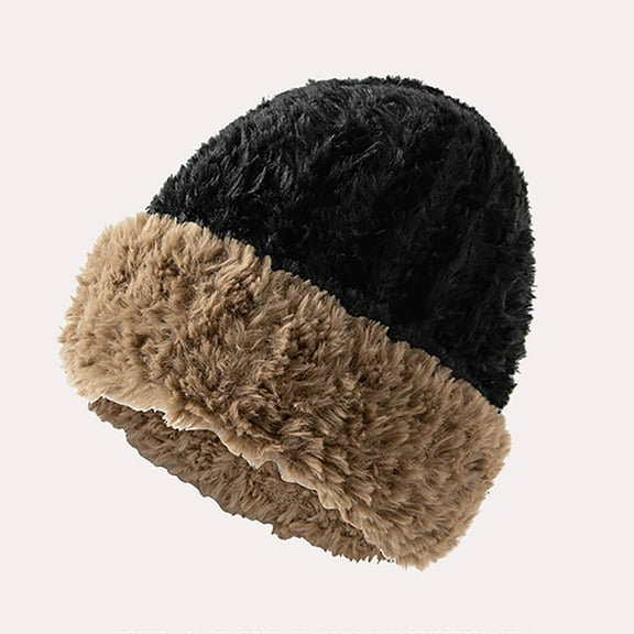 Tittly Winter Hats Beanie Women's Autumn And Winter Color Matching Warm Fisherman Hat Lei Feng Hat Skull Caps Hats for Women Black One Size
