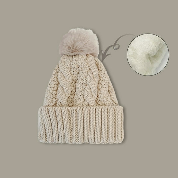 Tittly Winter Hats Beanie Women's Autumn Winter Solid Color Thickened Warm Dough Thick Thread Knitting Hat With Wool Skull Caps Hats for Women Beige One Size