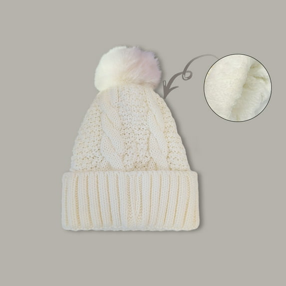 Tittly Winter Hats Beanie Women's Autumn Winter Solid Color Thickened Warm Dough Thick Thread Knitting Hat With Wool Skull Caps Hats for Women White One Size