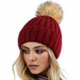 thumbnail image 1 of Tittly Winter Hats Beanie Womens Winter Knitted Hat With Faux Pom Warm Knit Cap For Women Skull Caps Hats for Women Red One Size, 1 of 7