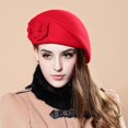thumbnail image 1 of Tittly Winter Hats Beret Hats Wool Beret Hat Soft Keep Warm Solid Color French Beret With Flowers Decor Skull Caps Hats for Women Red One Size, 1 of 4