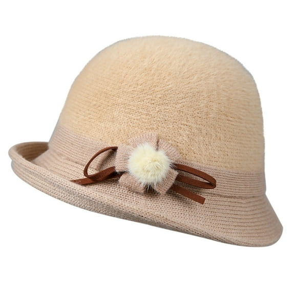 Tittly Winter Hats Bucket Hats Women's Autumn And Winter Dome Casual Fisherman Pot Hat Small Bowler Hat Visor Hats Hats for Women Beige M