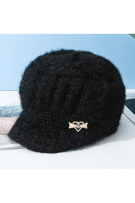 Winter Hats Grip Socks Women Winter Warm Knit Hat Wool Snow Ski Caps With Visor Newsboy Cap Hats for Men Black One Size