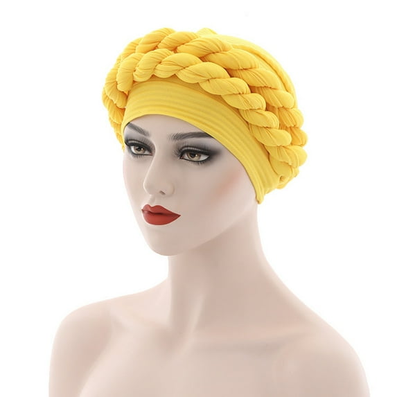 Tittly Winter Hats Hats for Women Fashion Women Beading Braid Hat Muslim Ruffle Cancer Wrap Cap Sleep Caps Satin Lined Hair Bonnets Skull Caps Silk Bonnet Yellow One Size
