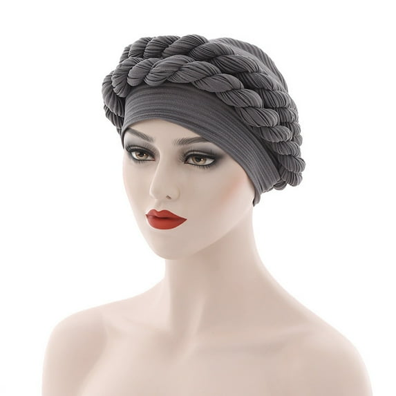Tittly Winter Hats Hats for Women Fashion Women Beading Braid Hat Muslim Ruffle Cancer Wrap Cap Sleep Caps Satin Lined Hair Bonnets Skull Caps Silk Bonnet Grey One Size