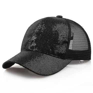 Tittly Winter Hats Hats for Women Snapback Cap Bun Women Sequins Caps Messy Hat Ponytail Girl Shiny Sun Caps Running Hat Visor Hats Black 58