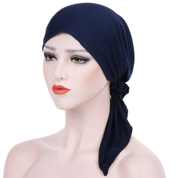 Tittly Winter Hats Hats for Women Turban Cap Wrap Hat Muslim Cap Hair Women Loss Stretch Head Caps Skull Caps Silk Bonnet Navy One Size