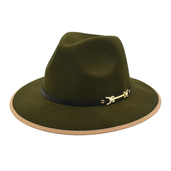 Tittly Winter Hats Wide Brim Hats Korean Version Woolen Top Hat Jazz Hat British Top Hat Big Brim Hat Ladies Autumn And Winter Fashion Brim Flat Hat Visor Hats Hats for Women Army Green One Size