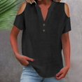 thumbnail image 1 of Tittly Womens Linen Shirt Blusas De Lino Para Mujer Linen Blouses for Women Women's Fashion Casual V Neck Short Sleeve Top T Shirt Black, 1 of 5