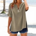 thumbnail image 1 of Tittly Womens Linen Shirt Blusas De Lino Para Mujer Linen Button Up Shirts for Women Loose Shirt Top Stand Solid Color Sleeve Collar Casual Women's Shirt Women's Shirt Brown, 1 of 9