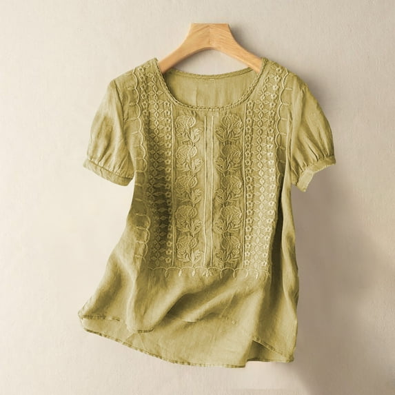 Tittly Womens Linen Shirt Camisas De Lino Para Mujer Plus Size Gauze Tops for Women Women's Fashionable Casual Solid Color Pleated Cotton And Linen Tops Shirts And T Shirts Yellow