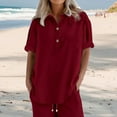 thumbnail image 1 of Tittly Womens Linen Shirt Linen Short Sleeve Shirt Women Linen Blouses for Women Womens Daily Casual Solid Short Sleeve V Neck Shirt Tops Blouse Red, 1 of 9