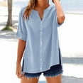 thumbnail image 1 of Tittly Womens Linen Shirt Women'S Gauze Tops Linen Button Up Shirts for Women Loose Shirt Top Stand Solid Color Sleeve Collar Casual Women's Shirt Women's Shirt Blue, 1 of 7