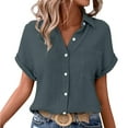 thumbnail image 1 of Tittly Womens Linen Shirt Women'S Gauze Tops Linen Button Up Shirts for Women Womens Blouses Tops Batwing Sleeve Pocket Patched Shirt Work T Shirts Double Layer Wrinkled Fabric Gray, 1 of 6