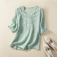 thumbnail image 1 of Tittly Womens Linen Shirt Women'S Gauze Tops Plus Size Gauze Tops for Women Tops For Women Floral Cotton Linen Tunic Tshirt Tee Women 3/4 Sleeve V Neck Button Boho Ethnic Blue, 1 of 3