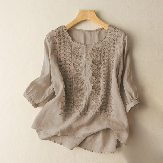 Tittly Womens Linen Tops Womens Oversized Button Down Shirts Linen Tunics for Women Women's Fashionable Casual Solid Color Pleated Cotton And Linen Tops Shirts And T Shirts Brown