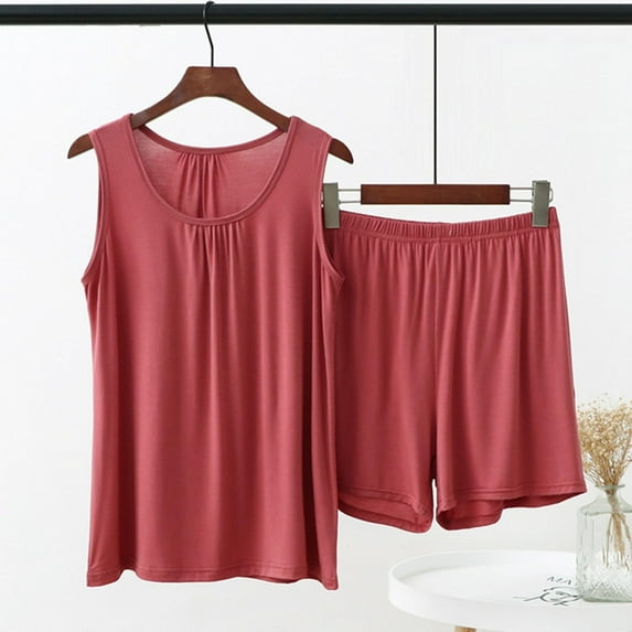 Tittly Womens Pajamas Set Tank and Shorts Pj Set short pajama set for women tank top and shorts pajama set Tank Top and Shorts Loungewear for Summer Summer Cotton Pajama Set For Women Multi-color