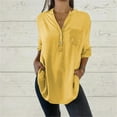 thumbnail image 1 of Tittly Womens Shirts Blouses for Women Women's Casual V Neck Collared Button Up Blouse Top Solid Summer Shirt Long Sleeve Shirts Blouses for Women Yellow XXL, 1 of 4