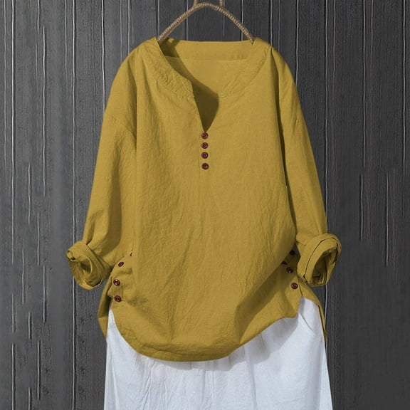 Tittly Womens Shirts Long Sleeve Shirts for Women Top Shirt For Women CottonLong Sleeves Outdoor Causal T-shirt Tshirts Shirts Workout Shirts Womens Tops Yellow XL