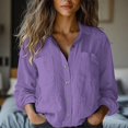 thumbnail image 1 of Tittly Womens Shirts Long Sleeve Shirts for Women Womens Cotton Linen Button Down Shirt Spring Casual Long Sleeve Solid Color Shirts Loose Work Tops Button Down Shirts Tshirts Shirts Hot Pink M, 1 of 3