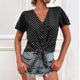 thumbnail image 1 of Tittly Womens Shirts Short Sleeve Shirts Women's Short Sleeve Top Shirt Button Print T-Shirt Loose Shirt Fashion Bottoming Shirt Top Tshirts Shirts Workout Shirts Womens Tops Black L, 1 of 9