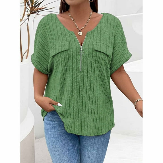 Tittly Womens Shirts Short Sleeve Shirts Women's Spring And Summer Short Sleeve New Solid Color Large Size Women's Top Loose Short Sleeve T Shirt Tshirts Shirts Spring Tops for Women Green XXL