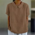 thumbnail image 1 of Tittly Womens Shirts Short Sleeve Shirts Women's Summer Solid Color Cotton And Linen Top Tshirts Shirts Workout Shirts Coffee XXL, 1 of 8