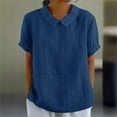 thumbnail image 1 of Tittly Womens Shirts Short Sleeve Shirts Women's Summer Solid Color Cotton And Linen Top Tshirts Shirts Workout Shirts Dark Blue XXL, 1 of 8