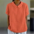 thumbnail image 1 of Tittly Womens Shirts Short Sleeve Shirts Women's Summer Solid Color Cotton And Linen Top Tshirts Shirts Workout Shirts Orange M, 1 of 8