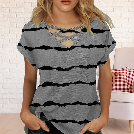 Tittly Womens Shirts Short Sleeve Shirts Womens Summer Tops Short Sleeve Shirts V Neck Tshirts Loose Casual Tunic Blouses Tees Tshirts Shirts Spring Tops for Women Grey S