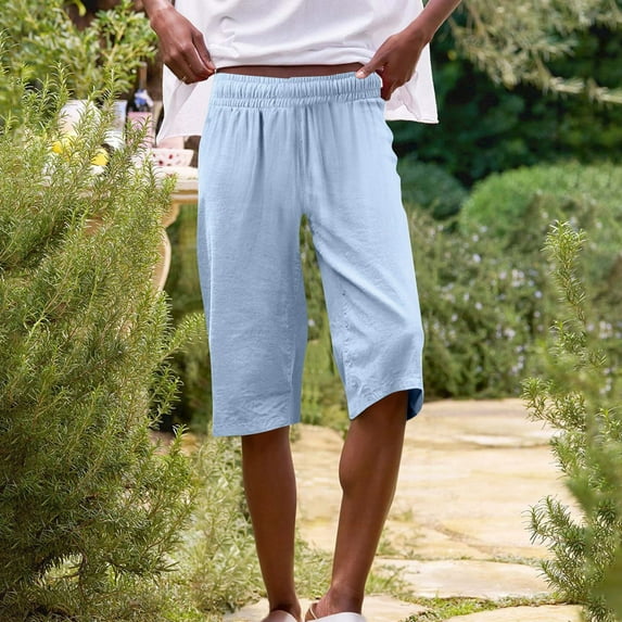 Tittly Womens Shorts Baggy Pants Womens Casual Solid Side Pockets Pants Shorts Elastic Waist Back Pockets Daily Shorts Sweat Shorts Lounge Pants Women Blue XXL