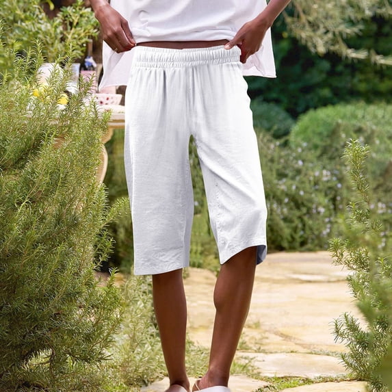 Tittly Womens Shorts Baggy Pants Womens Casual Solid Side Pockets Pants Shorts Elastic Waist Back Pockets Daily Shorts Sweat Shorts Lounge Pants Women White L